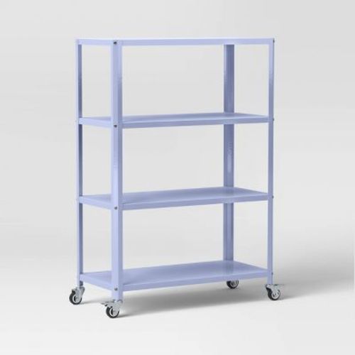 Small 44" 3 Shelf Rolling Metal Bookcase Blue - Room Essentials™