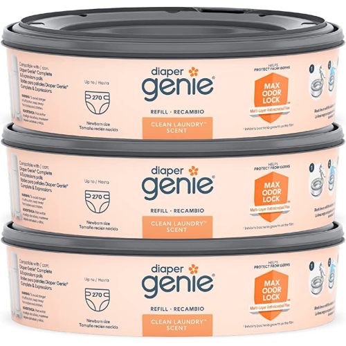 Diaper Genie Bags Refills 270 (Pack of 3) Clean Laundry Scent | Diaper Pail Refills with Max Odor Lock | Holds up to 810 Newborn Diapers