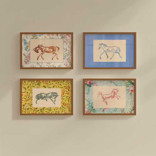 Vintage Horse Wall Art Bundle - Blue Watercolor Nursery Decor