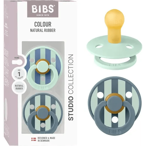 BIBS Pacifiers - Colour Studio 2 Pack | Round Nipple Baby Pacifier | BPA Free Natural Rubber Latex Soother | Made in Denmark | Size 0+ Months | Block Nordic Mint Petrol