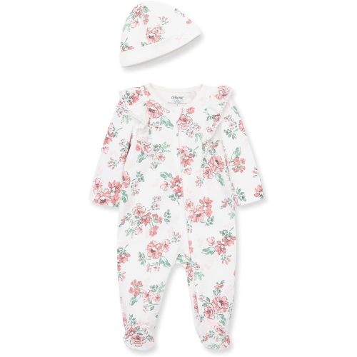 Little Me Clothes for Baby Girls 100% Cotton Scratch-Free Tag Footed One-Piece Romper and Hat Sleeper Set Preemie to 9 Months