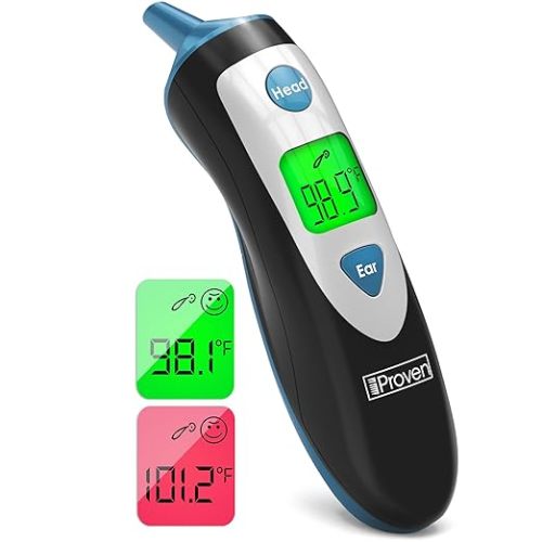 iProven Digital Ear Thermometer for Adults, Kids and Babies |Accurate, Fast & Easy to Use| Ear and Forehead Mode, Fever Detection, 1-second Reading, 20 Memory, Backlit Display - Black