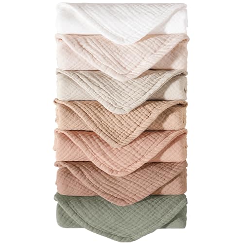 Konssy Muslin Baby Burp Cloths Sets for Unisex- 7 Pack Soft 100% Cotton Burping Clothes for Newborn,Baby Girls and Boys