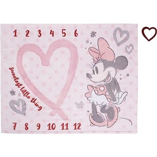 Disney Minnie Mouse Pink, Rose, Black & White Super Soft Milestone Baby Blanket, Pink, White, Black, Raspberry, 40x50 Inch (Pack of 1)