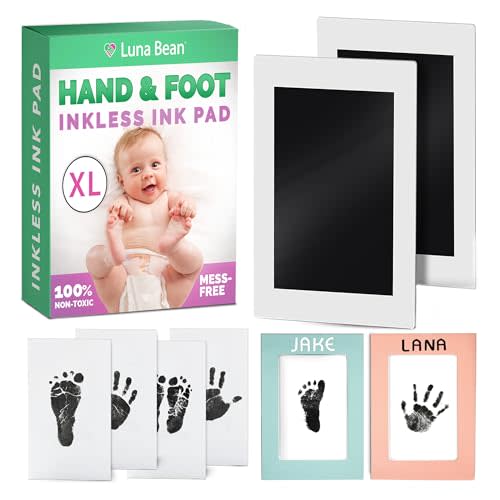 Luna Bean 4-Pack Baby Footprint Kit - Ink Pad for Baby Hand and Footprints - Non-Toxic - Dog Paw Print Kit (13pcs)