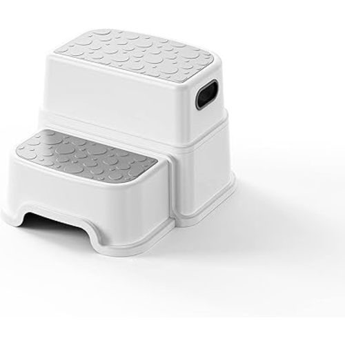 Two Step Stool for Kids – Non-Slip Toddler Step Stool for Bathroom Sink & Potty Training, Dual Height 9.5”, Safe & Sturdy for Kitchen, Bedroom & Classroom (Gray White)