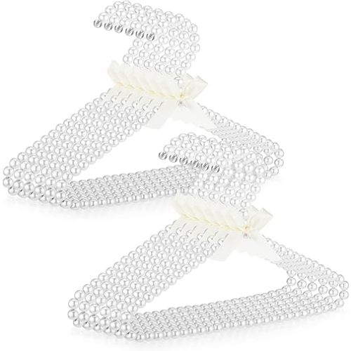 Threan Pearl Beaded Clothes Hanger Mini Pearl Beads Small Metal Clothes Hangers with Ribbon Standard for Kids Baby Children Pet Dog(White,12 Pcs)