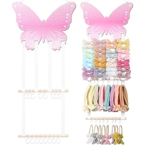 POVETIRE Headband Holder Bow Holder for Girls Hair Bows,Butterfly Hair Accessories Organizer Storage Wall Hanging Display for Nursery Toddler Girls Room