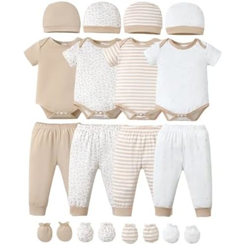 NZRVAWS Newborn Baby Boy Clothes Infant Romper Pants Set Hat 4-Pack Outfits 0-12 Months 16 Pieces Gift Toddler Girl Unisex