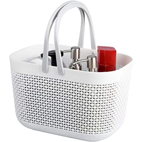UUJOLY Plastic Organizer Storage Baskets with Handles, Shower Caddy Bins Organizer for Bathroom and kitchen（White）
