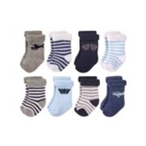 Roll Cuff Patterned Crew Socks, 8-Pack (Baby Boys)