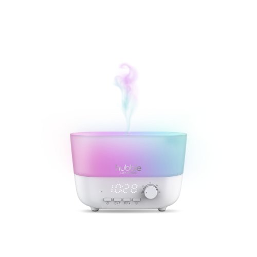 Hubble Connected 5-in-1 Baby Night Light and Sound Soother with Humidifier, Speaker, Digital Clock, and Aroma Diffuser - White