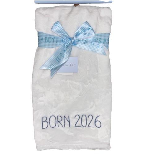 Baby Born 2026 Boy Blanket White & Blue Soft Plush 30” x 40”