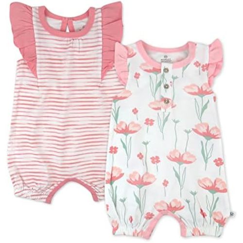 HonestBaby Romper and Ruffle Bodysuit Dress 100% Organic Cotton for Infant Baby and Toddler Girls