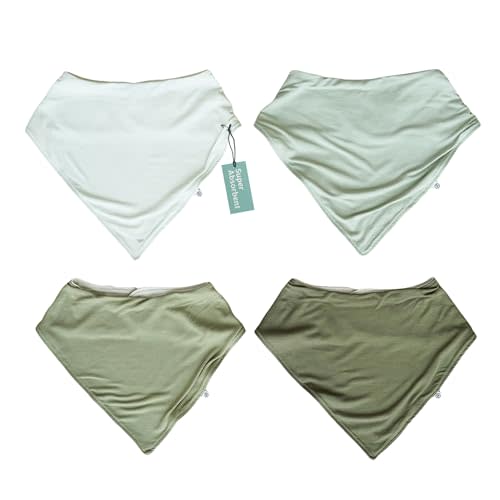Caden Lane Bandana Bibs, Absorbent Baby Bib for Drooling, Feeding & Teething With Adjustable Double Snap Suitable for Newborns to Toddlers, Gender Neutral Gift for Baby Shower, 4 Pack, Greens