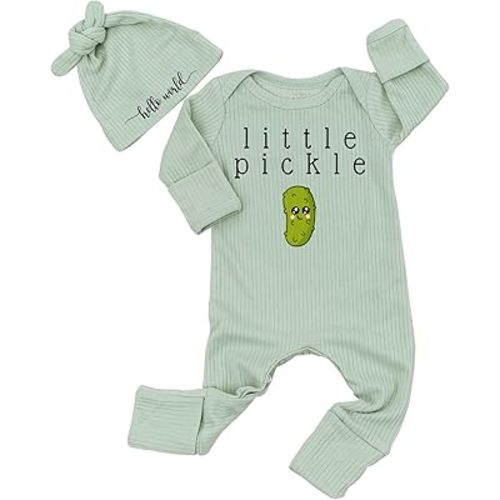 Little Pickle Bodysuit And Hat Cute Baby Girls Boys Bubble Romper Funny Vegan Baby Long Sleeve Clothes 0-3 Months