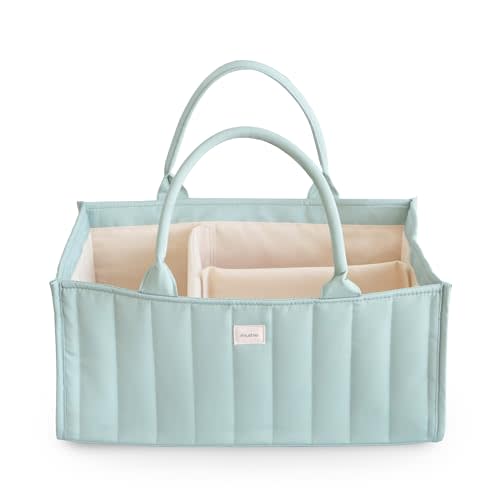 mushie Baby Diaper Caddy | Newborn Essentials Organizer for Diaper Changing Station (Roman Green)
