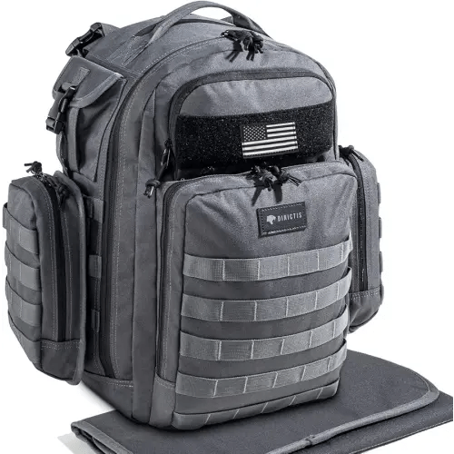 Dad Diaper Bag, Mens Diaper Bag Backpack with Diaper Changing Mat, Military Diaper Backpack with Molle Webbing, Waterproof Pouch, Baby Wipes pocket, Insulated Bottle Pockets- Dark Grey