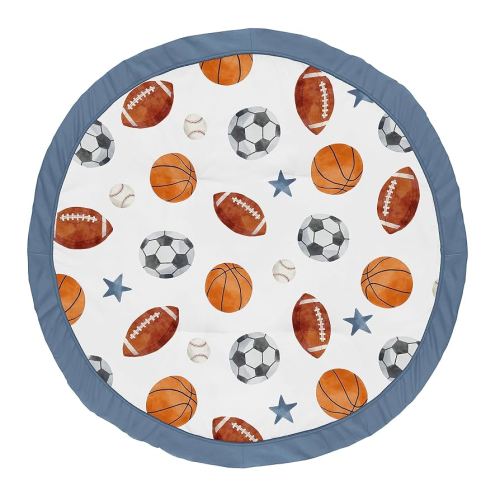 Sweet Jojo Designs Sports Theme Boy Baby Play Mat Tummy Time Activity Infant Playmat for Playpen Tent Teepee Floor Watercolor Vintage Sport Themed Soccer Football Baseball Basketball Blue Stars
