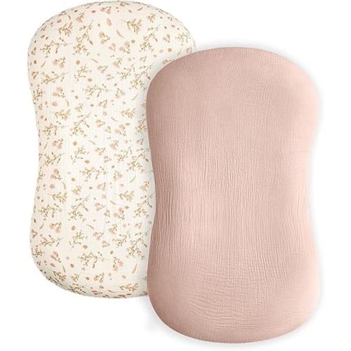 Baby Lounger Cover, Muslin Baby Nest Cover 2 Pack, 100% Cotton Newborn Lounger Cover, Infant Lounger Cover, Breathable Adjustable Slipcover for Boys Girls, Covers Only