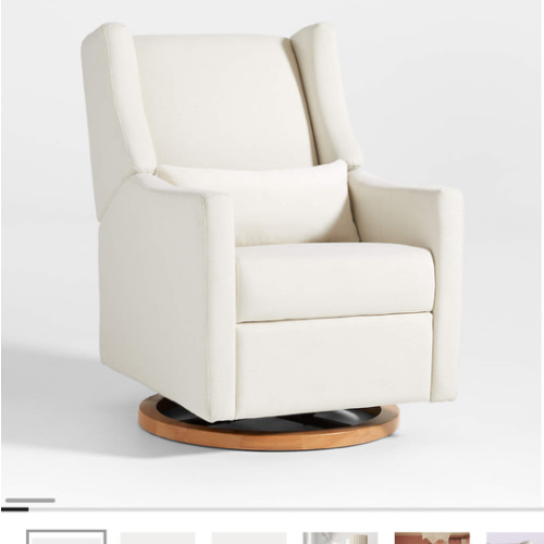 Babyletto Kiwi Cream Nursery Power Glider Recliner Chair with Natural Wood Base