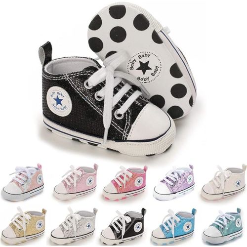 Meckior Baby Girls Boys Canvas Sneakers Soft Sole High-Top Ankle Infant First Walkers Crib Shoes