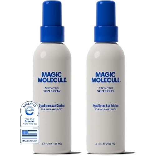 Magic Molecule Hypochlorous Acid Spray for Breakout-Prone Skin, Eczema & Itchy Rashes | Helps 50+ Dermal Issues | For All Skin Types 3.4 oz (Pack of 2) Travel-Friendly