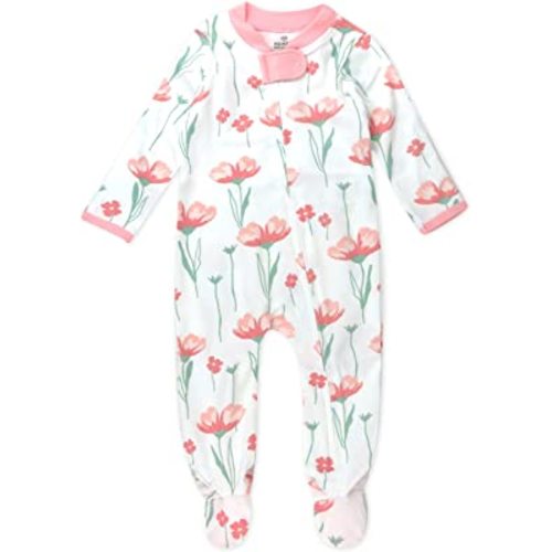 HonestBaby Sleep & Play Footed One-Piece Pajama Sleeper 100% Organic Cotton, Baby Girls