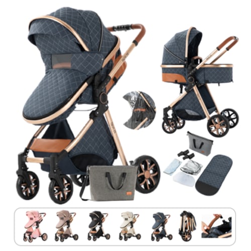 Prokoke High Landscape Travel Systems 3 in 1 Baby Stroller Carriage Pushchair,Lightweight Pushchair & Pram for 0-3 Years Old,Unisex(Blue)