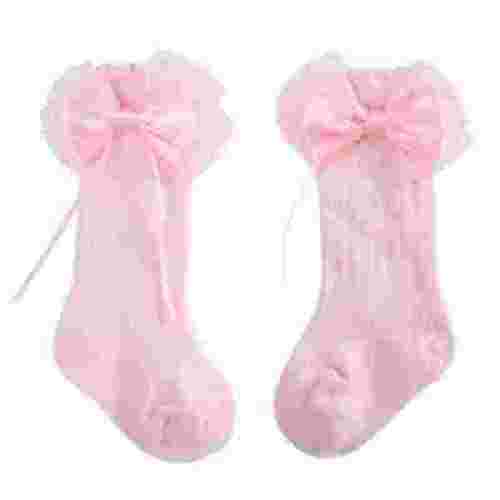 Baby Girls Socks Bow Knee High Socks Cute Tube Ruffled Stockings Princess Socks Toddler Newborn Kids Floor Socks Pink 12-36 Months