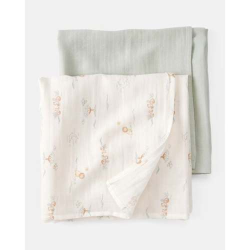 2-Pack Lion Print Muslin Swaddle Blankets - Green | Carter's