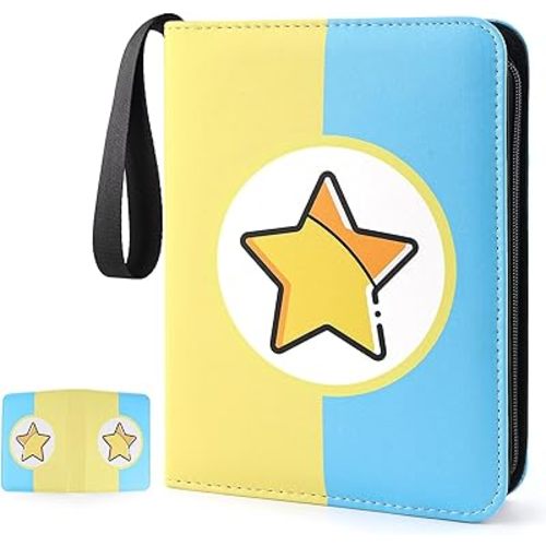 Card Binder 4-Pockets, 400 Pockets Card Holder with 50 Removable Sleeves, Trading Card Collector Zipper Album Holder, Yellow Blue