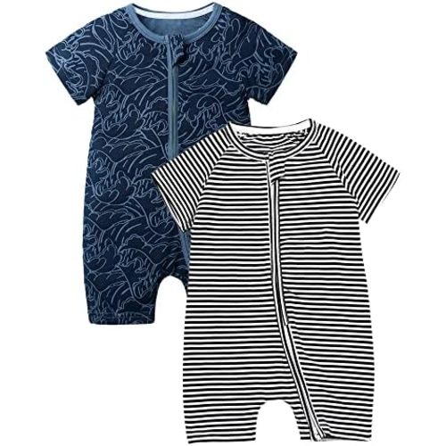 MYGBCPJS Baby Boys Girls Cotton Jumpsuit Short Sleeve Pajamas Infant Graphic Zipper Romper Summer Outfits