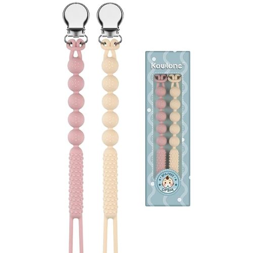 Pacifier Clip for Boys Girls Silicone Binky Clips Chain Leash Holder Straps Soft Flexible with Texture Baby Shower Birthday Christmas(Pale Pink,Navajo White) - C: Pale Pink,Navajo White