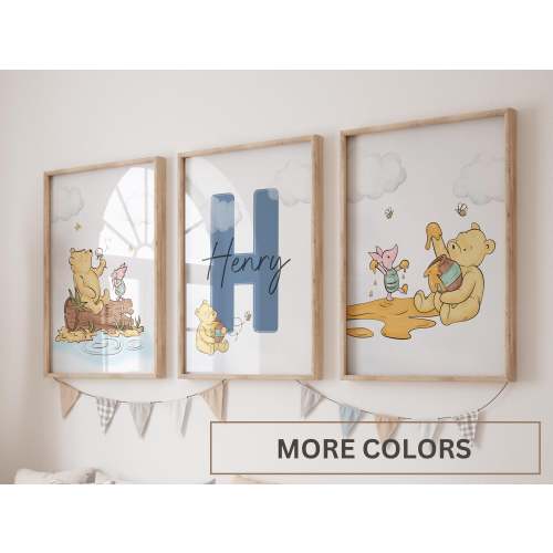 Winnie the Pooh Nursery Wall Art, Classic Winnie the Pooh Wall Art, set of 3, Classic Pooh Baby Decor Wall Art, Nursery wall art