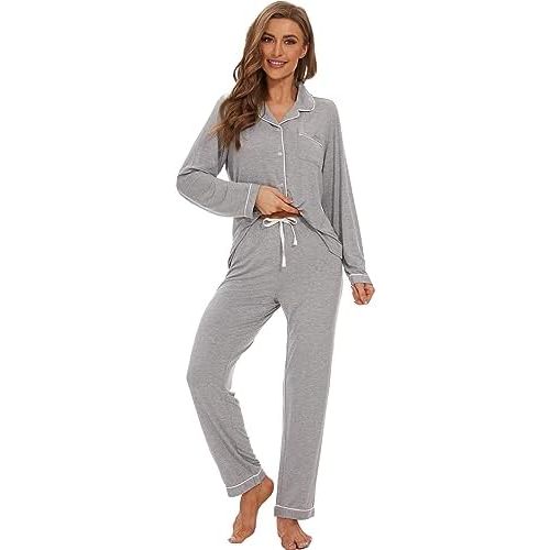 Button Up Pajamas for Women Long Sleeve Sleepwear Soft Loungewear Ladies Pjs Set XS-XXL