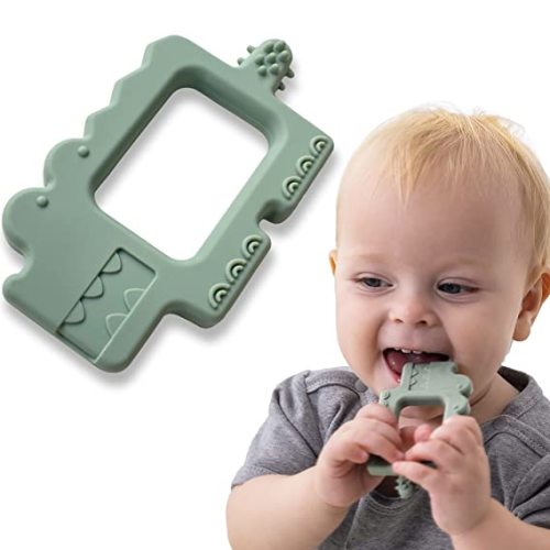 Moonkie Baby Teething Toys, Crocodile Silicone Soothing Teether Toy, Prevent Finger Sucking for Infant and Toddler 0-6 6-12 Months (Crocodile Sage)