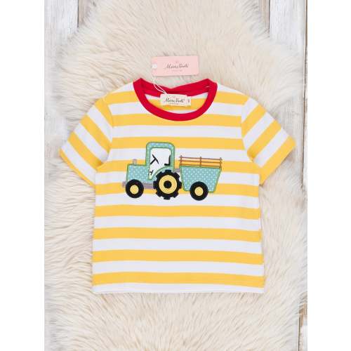 Yellow Striped Embroidered Tractor Shirt