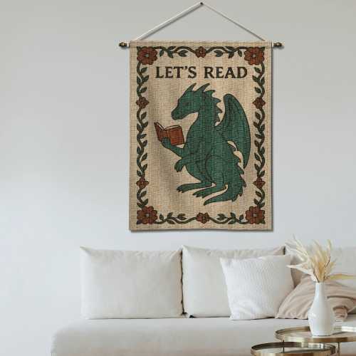 Dragon Reading Woven Tapestry: Fantasy Book Lover Decor