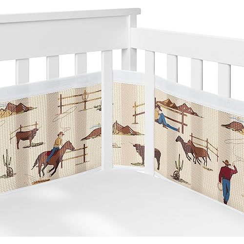 Sweet Jojo Designs + BreathableBaby 2-Piece Breathable Mesh Crib Liner Set (Western Cowboy) for Boys, Baby, Infants/Newborn Nursery (Tan, Brown, Wild West, Southern, Horse, Cow, Animal, Desert, Red)