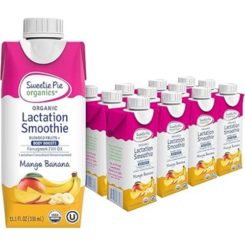 Sweetie Pie Organics Lactation Smoothie, Mango Banana, Support Breast Milk Production for Nursing and Pumping, No Artificial Sweeteners, Flavors, or Dyes - 12 Pack