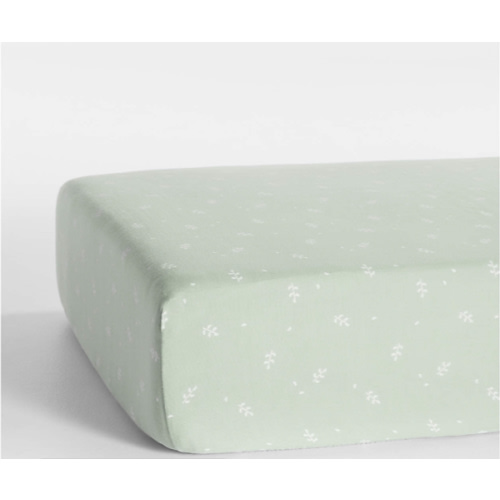 Supersoft Muted Teal Leaf Print Organic Cotton Gauze Baby Crib Fitted Sheet