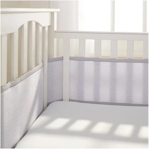 BreathableBaby Breathable Mesh Crib Liner – Deluxe Collection – Gray – Fits Full-Size Four-Sided Slatted and Solid Back Cribs – Anti-Bumper