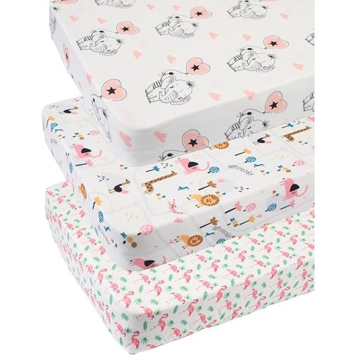 Changing Pad Cover Set 3 Pack Jersey Knit Ultra Soft for Baby Boys Girls Flamingo Elephant & Lion