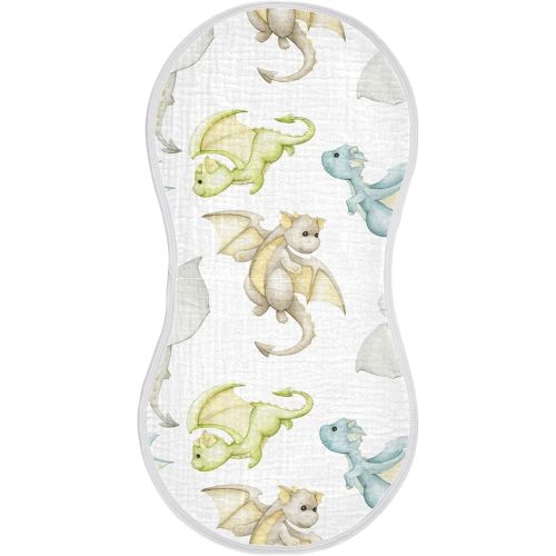 xigua Cute Cartoon Dragon Baby Burp Cloths for Newborn Boys and Girls 4 Pack, Soft & Absorbent Cotton Muslin Baby Burp Cloth, Baby Washcloths, Newborn Towel, Burp Rags