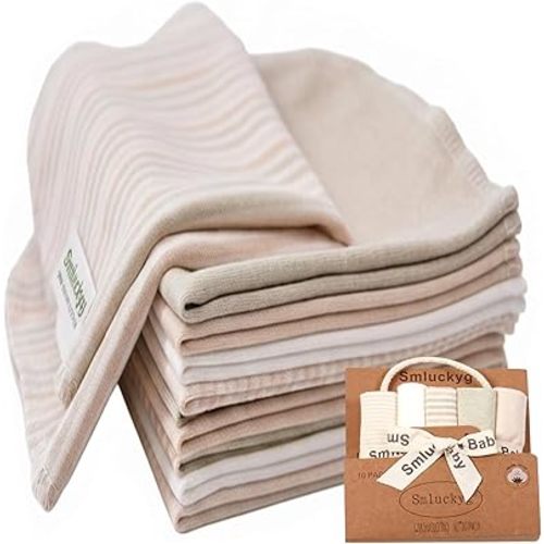 10-Pack Baby Washcloths for Newborn - Organic Cotton Soft Wash Cloths for Babies, Infant, Kids, Toddler | Lightweight Face Cloths for Boys & Girls | Gentle Baby Rags (Multicolor)
