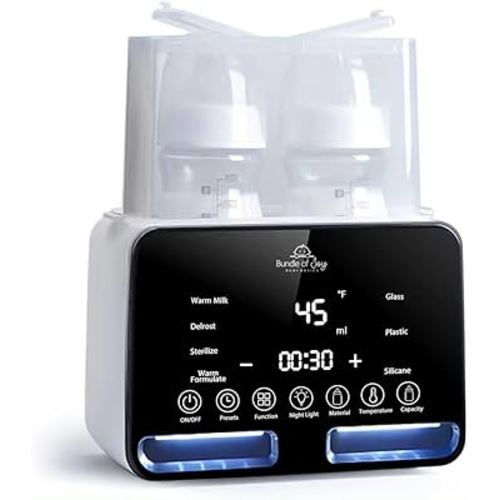 Baby Bottle Warmer - Bundle of Joy Baby Basics Fast Baby Double Bottle Warmer for breastmilk and Formula, Multipurpose with Digital Display, Black