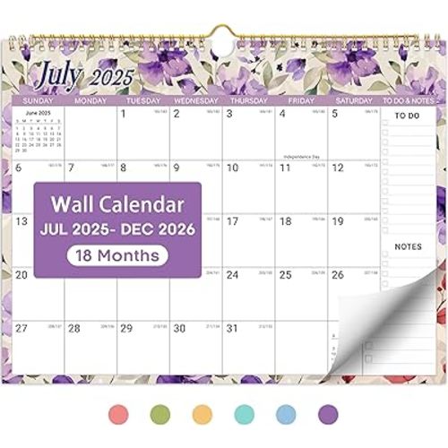 Calendar 2025-2026, Monthly Wall Calendar from July 2025 to December 2026, 11.5" x 14.7", Spiral Binding Hanging Wall Calendar, Perfect for Home or Office,Pastel Bloom