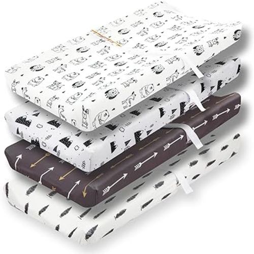 4 Pack Changing Pad Covers Woodland Forest Animals Wood Neutral Unisex Fitted Baby Changing Pad Cover Set for Baby Boys or Girls