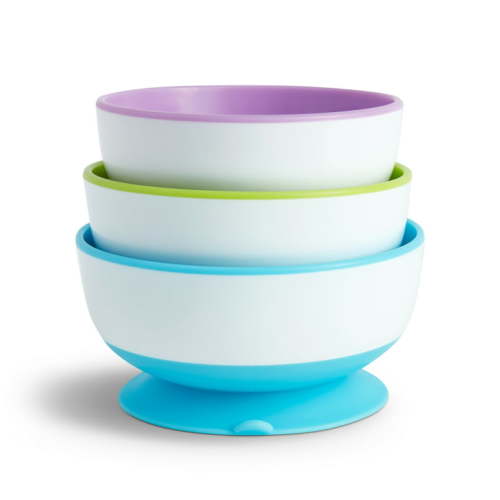 Munchkin® Stay Put Suction Round Bowls, Plastic, Multi-Color, 3 Pack